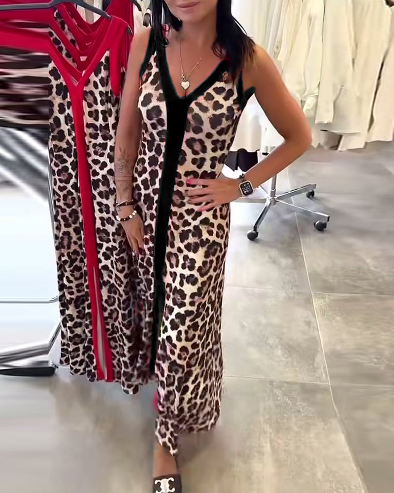 Kjole Ærmeløs Elegant Leopardprint Kontrast
