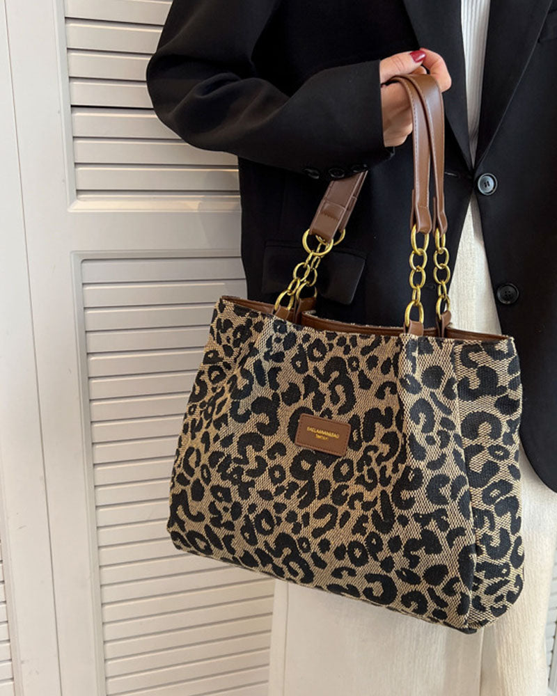 Leopardprint skulder- og underarmstaske
