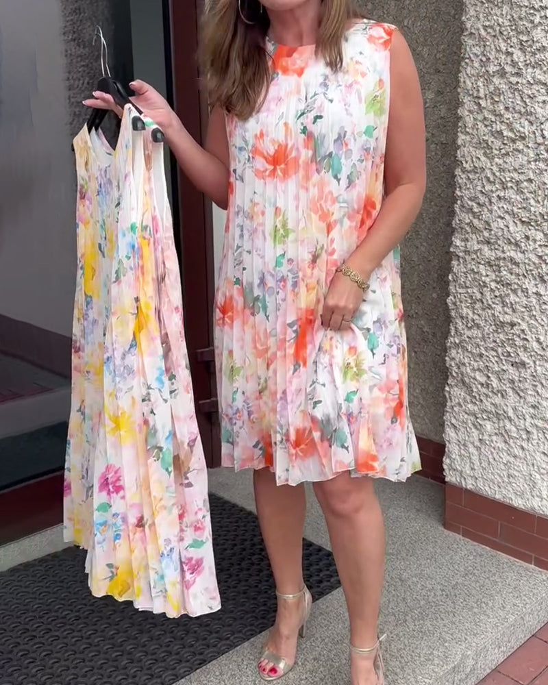 Kjole Ærmeløs Plisseret Blomstret