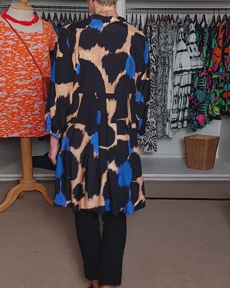 Langærmet bluse med V-hals og print