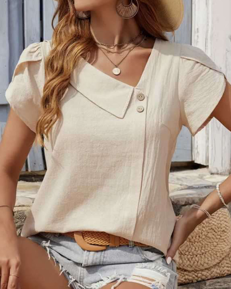 Bluse Street Fashion Skrå Krave Kortærmet