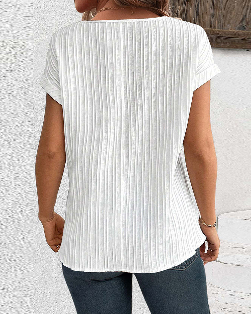 Kortærmet ribbet top med paneleret print