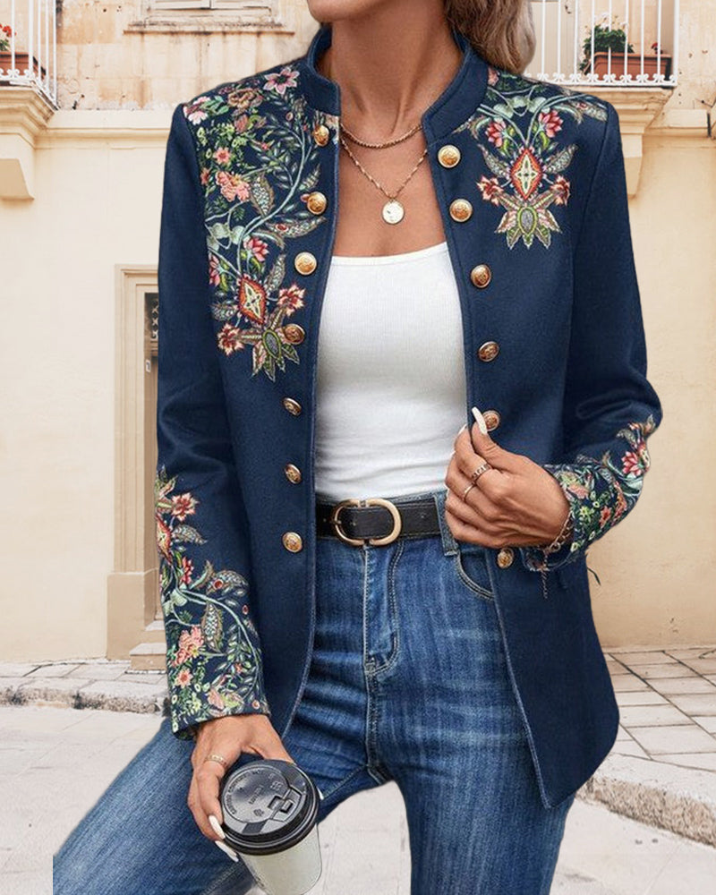 Dobbeltradet blazer med print