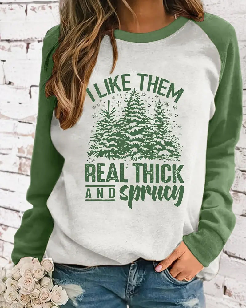 Hyggelig langærmet julesweater med juletræsmotiv