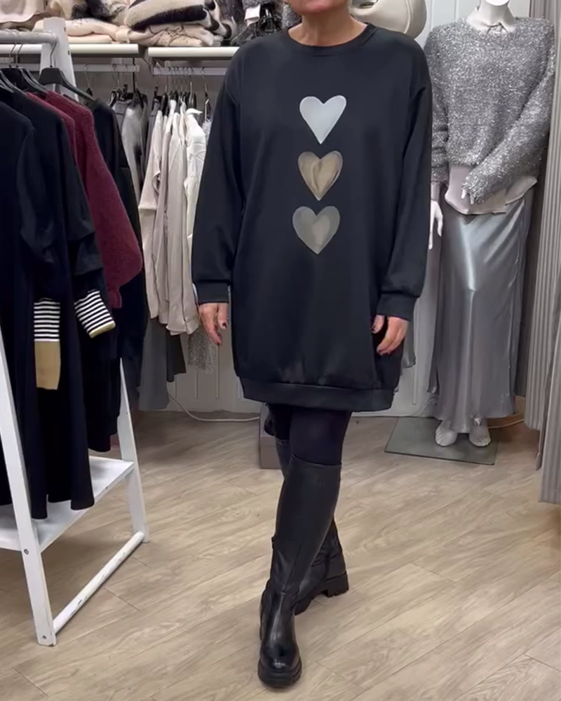 Kjole Shift Hjerte Mønster Casual