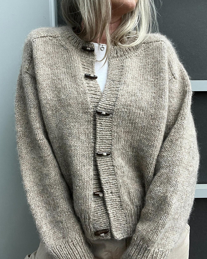 Ensfarvet strikcardigan med knapper