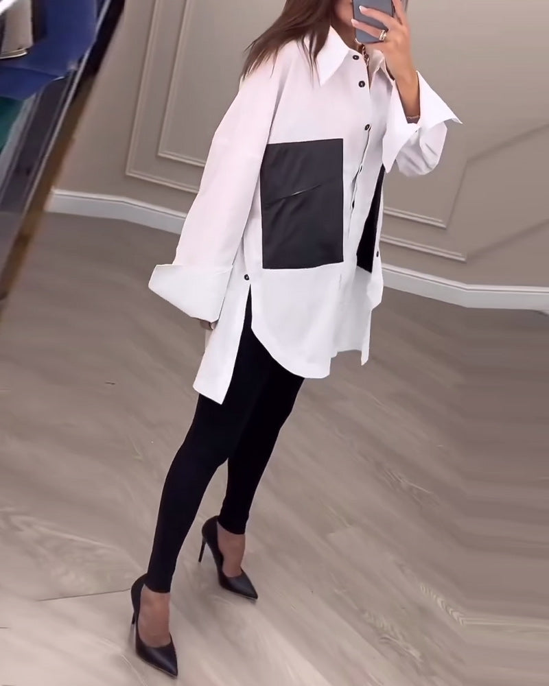 Hvid skjorte med sorte paneler