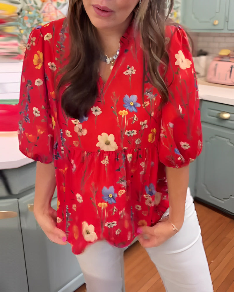 Bluse Puffærme Blomstret