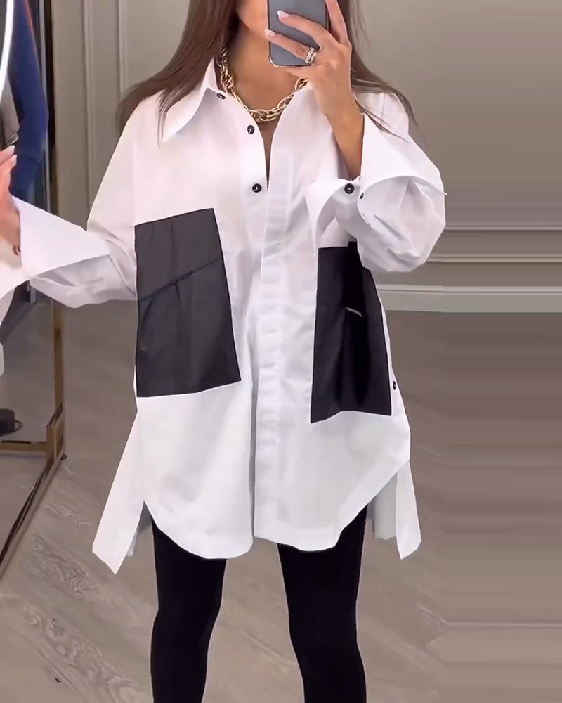 Hvid skjorte med sorte paneler