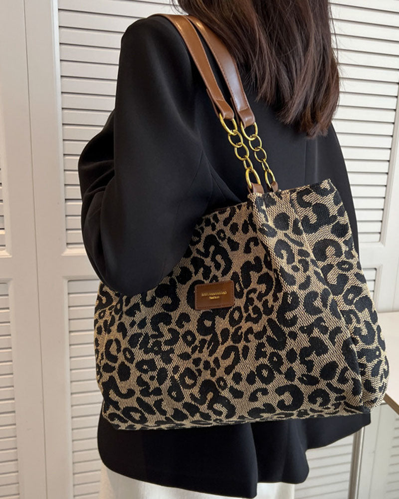 Leopardprint skulder- og underarmstaske