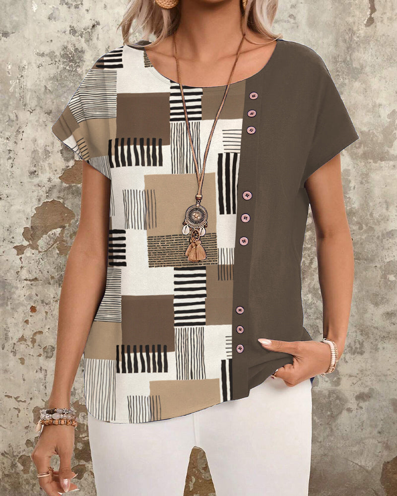 T-Shirt Geometrisk Print Stribet