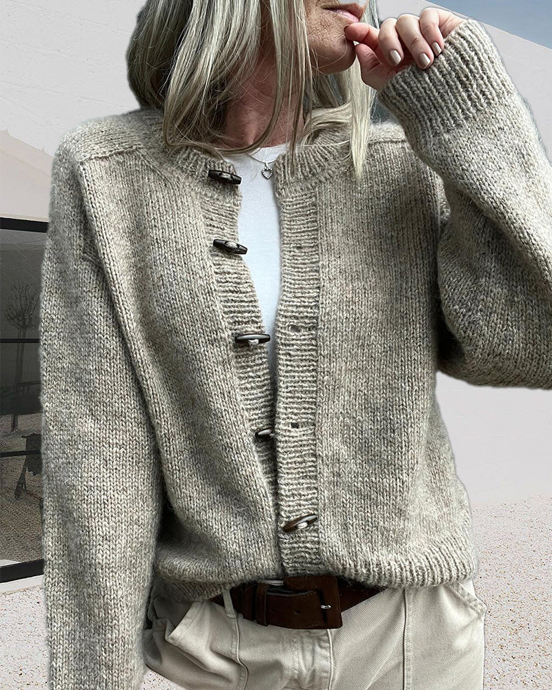 Ensfarvet strikcardigan med knapper