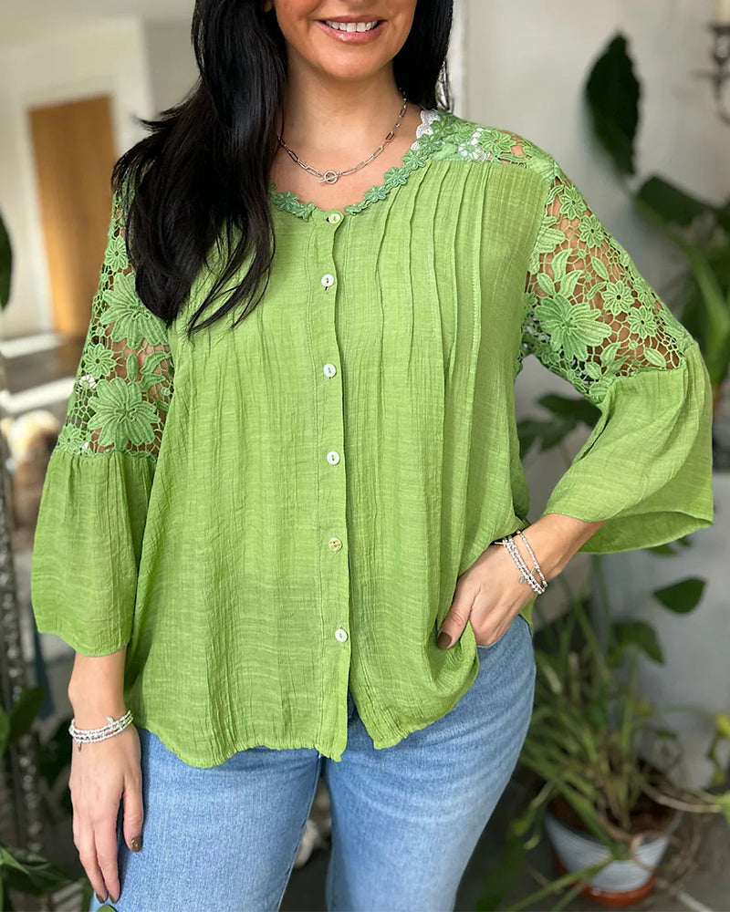 Bluse Løs Blonde Blomsterpanel