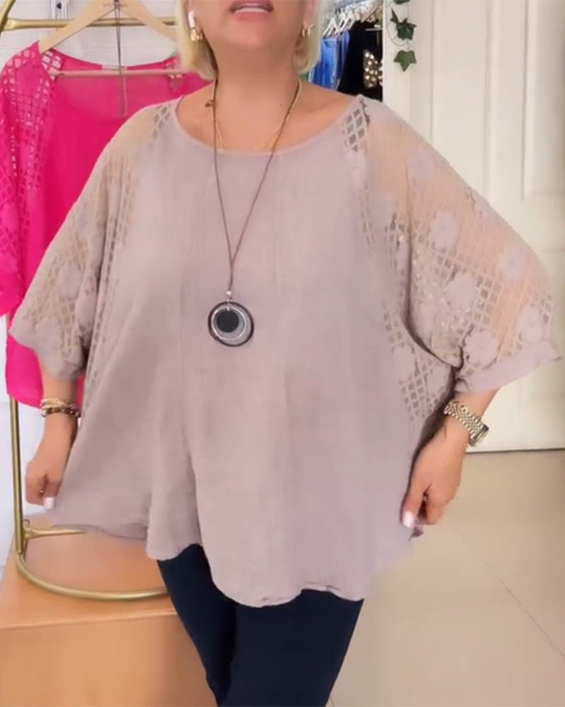T-shirt Flagermusærme Hullet Spids Patchwork Løs