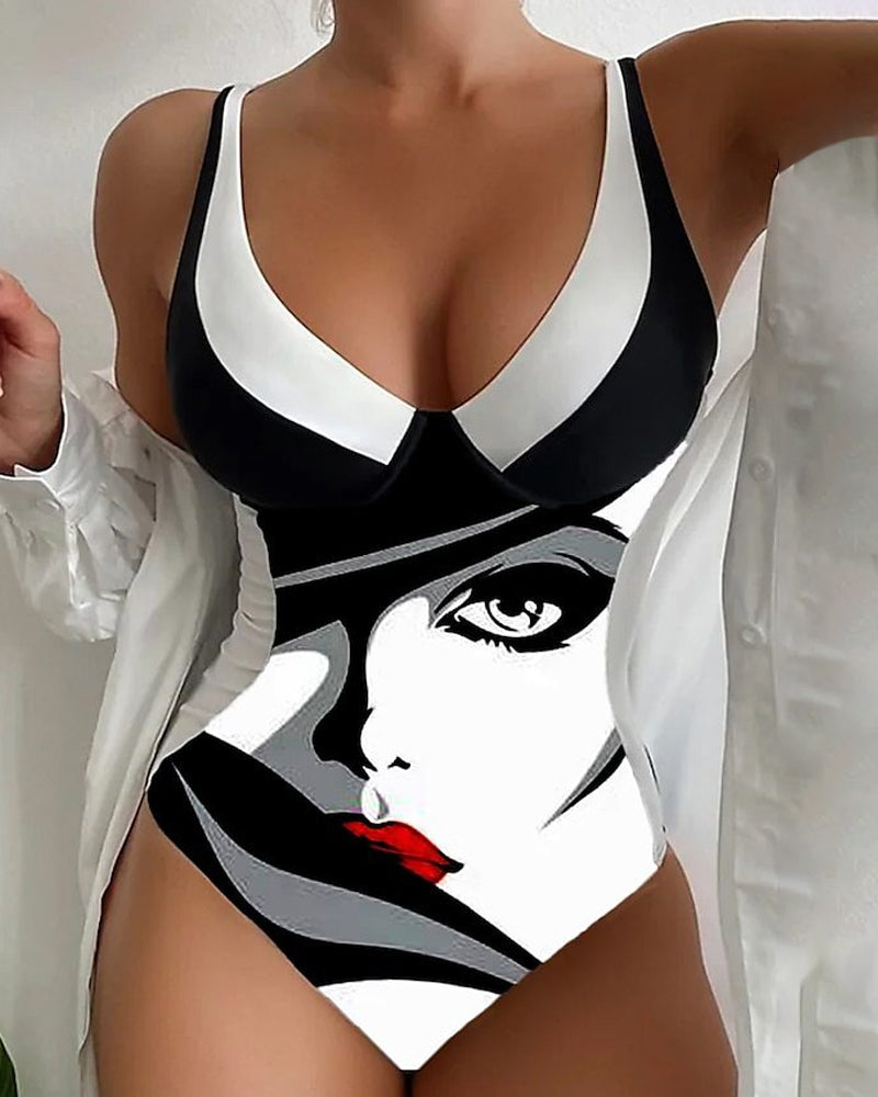 Slim fit badedragt med print