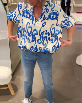 Elegant V-halset top med print