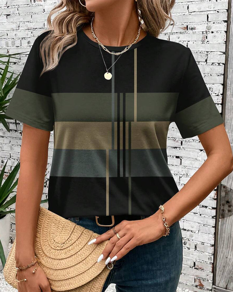 T-Shirt Rund Hals Geometrisk Tryk Kort Ærme
