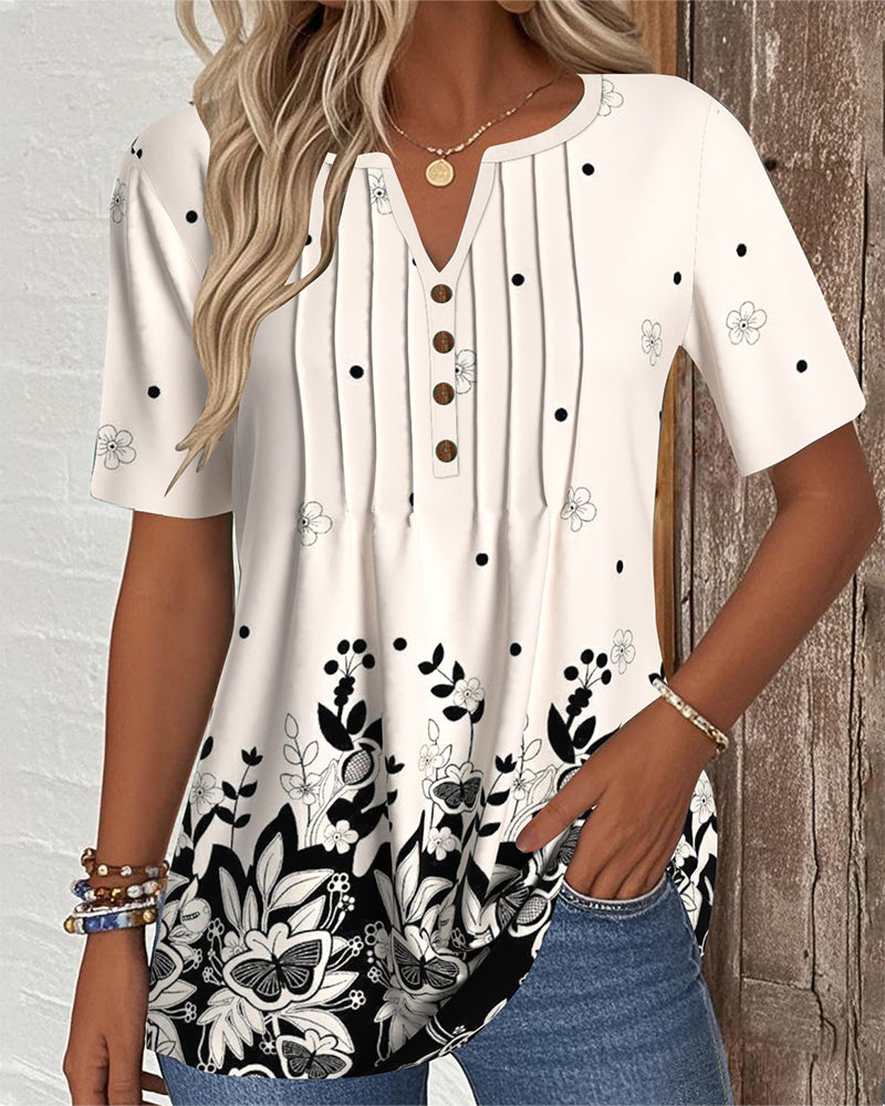 Bluse Placeret Print Plisseret