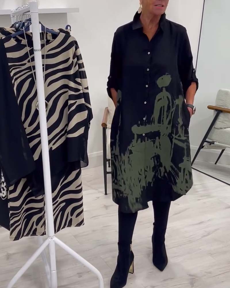 Skjortekjole med knapper og print