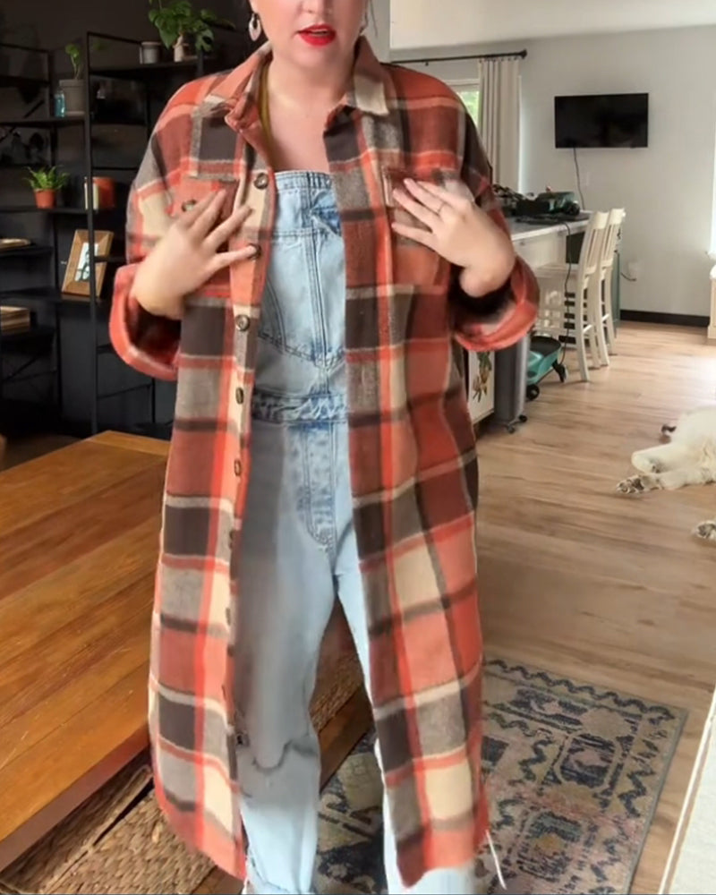 Afslappet plaid frakke med knapper