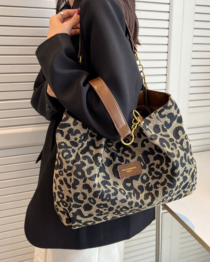 Leopardprint skulder- og underarmstaske