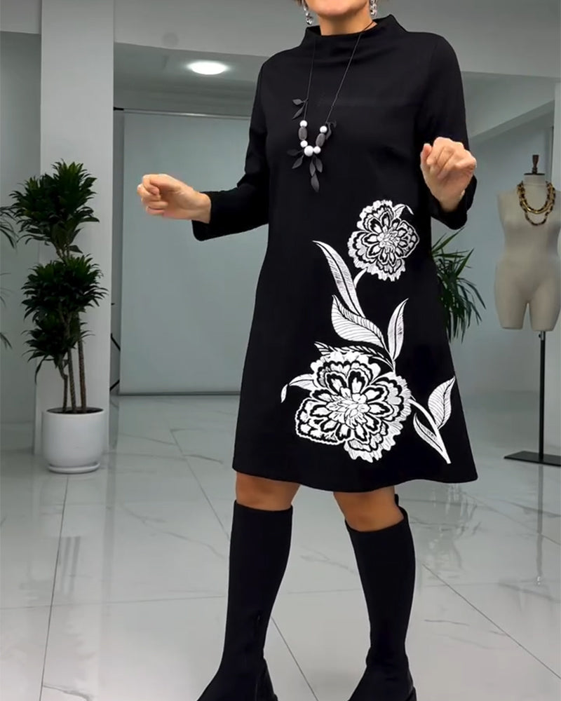 Kjole Pullover Langærmet Blomsterprint