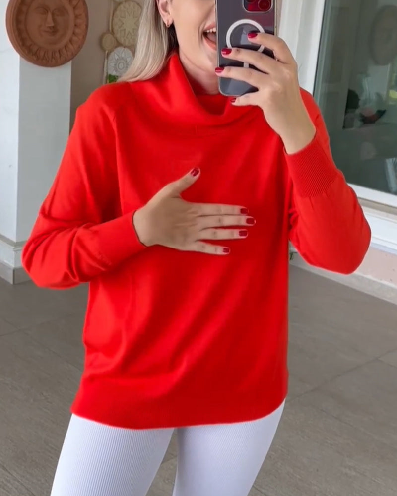 Ensfarvet rullekravesweater