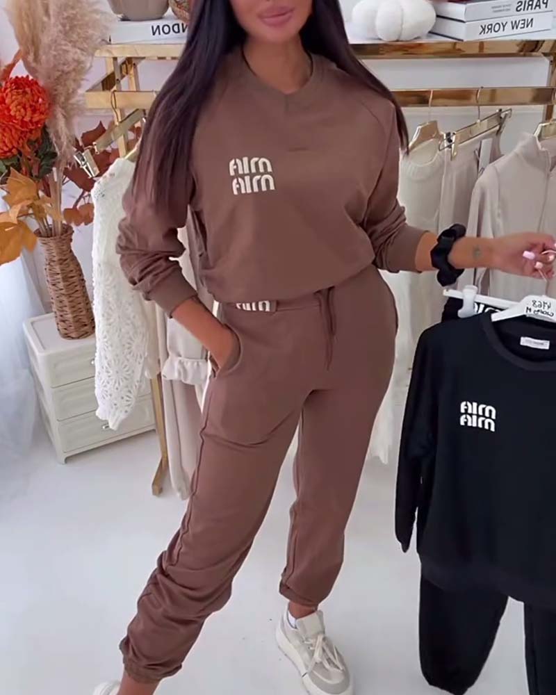 Sæt Brev Tryk Sweatshirt