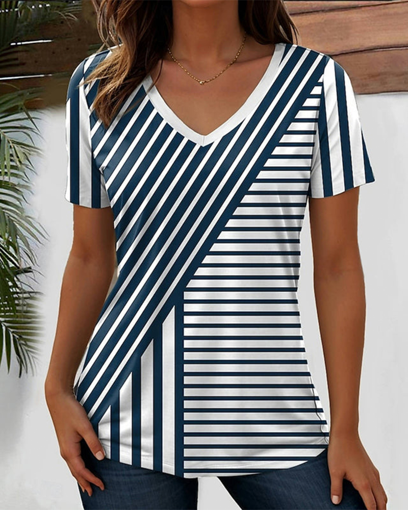T-Shirt V-Hals Stribet
