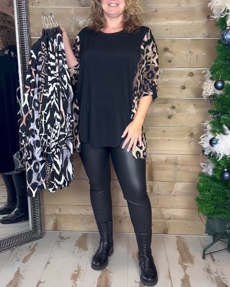 Leopardprint top med rund hals