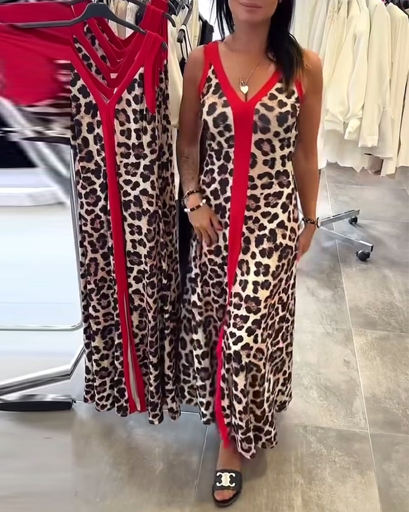 Kjole Ærmeløs Elegant Leopardprint Kontrast