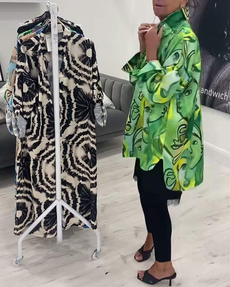 Grøn skjorte med portrætprint