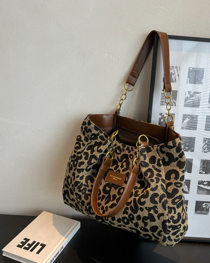 Leopardprint skulder- og underarmstaske