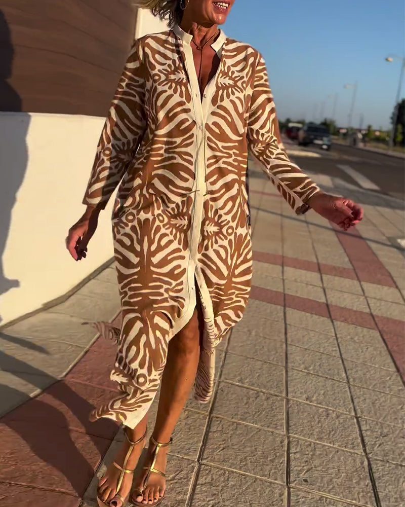 Langærmet kjole med knapper og print