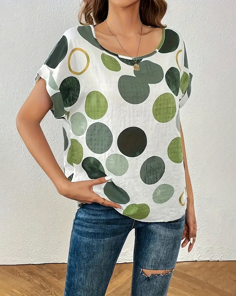 T-Shirt Rund Hals Prikket Afslappet Kort Ærme