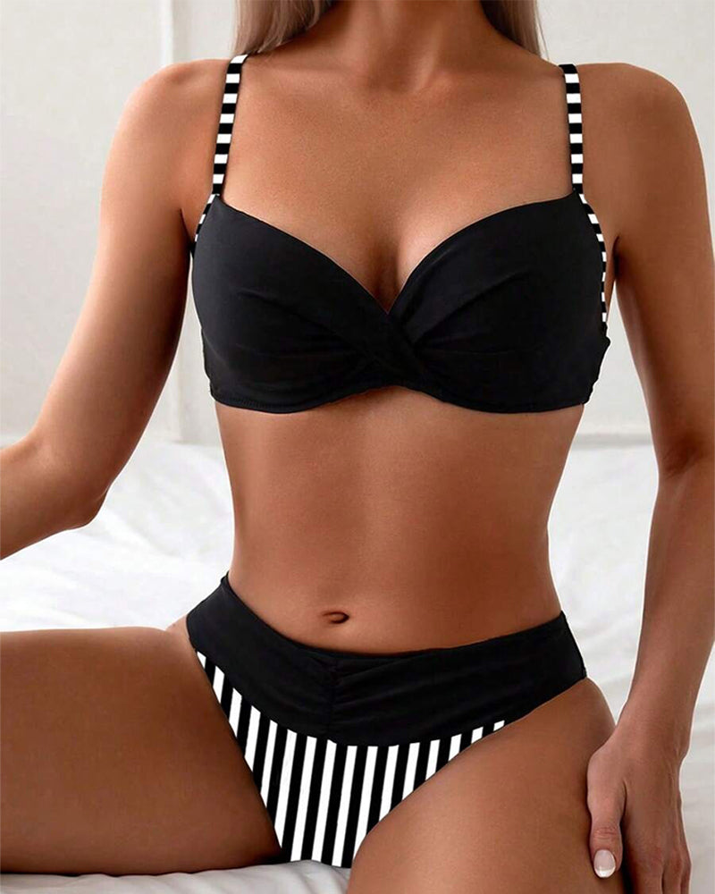 Bikini Sexet Stribet Kontrast Trekant