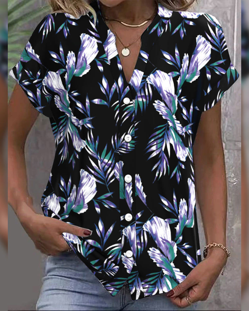 Bluse Bladprint Farveblok