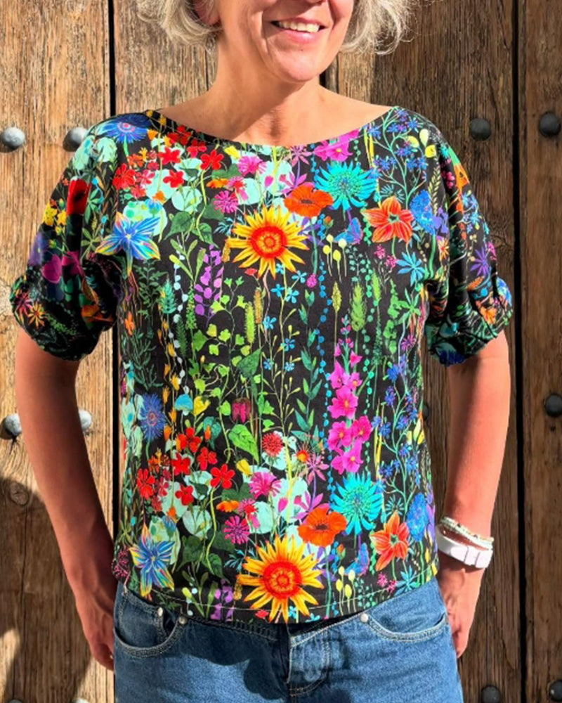 T-Shirt Løs Casual Rund Hals