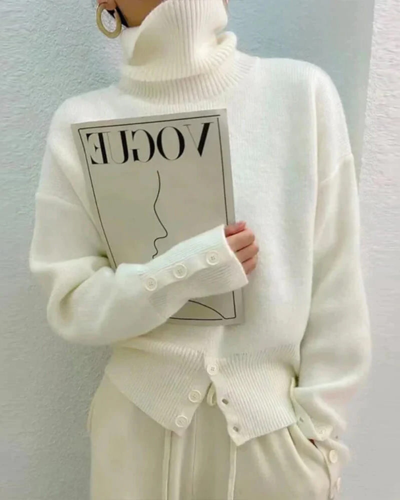 Rullekrave ensfarvet blid sweater