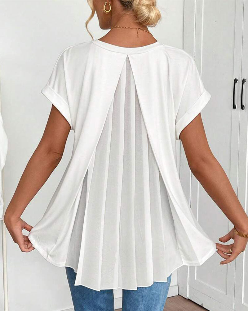 T-Shirt Kortærmet Ensfarvet Patchwork