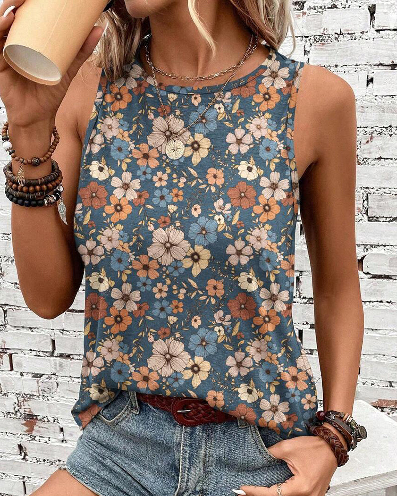 Tanktop Ærmeløs Blomstertryk