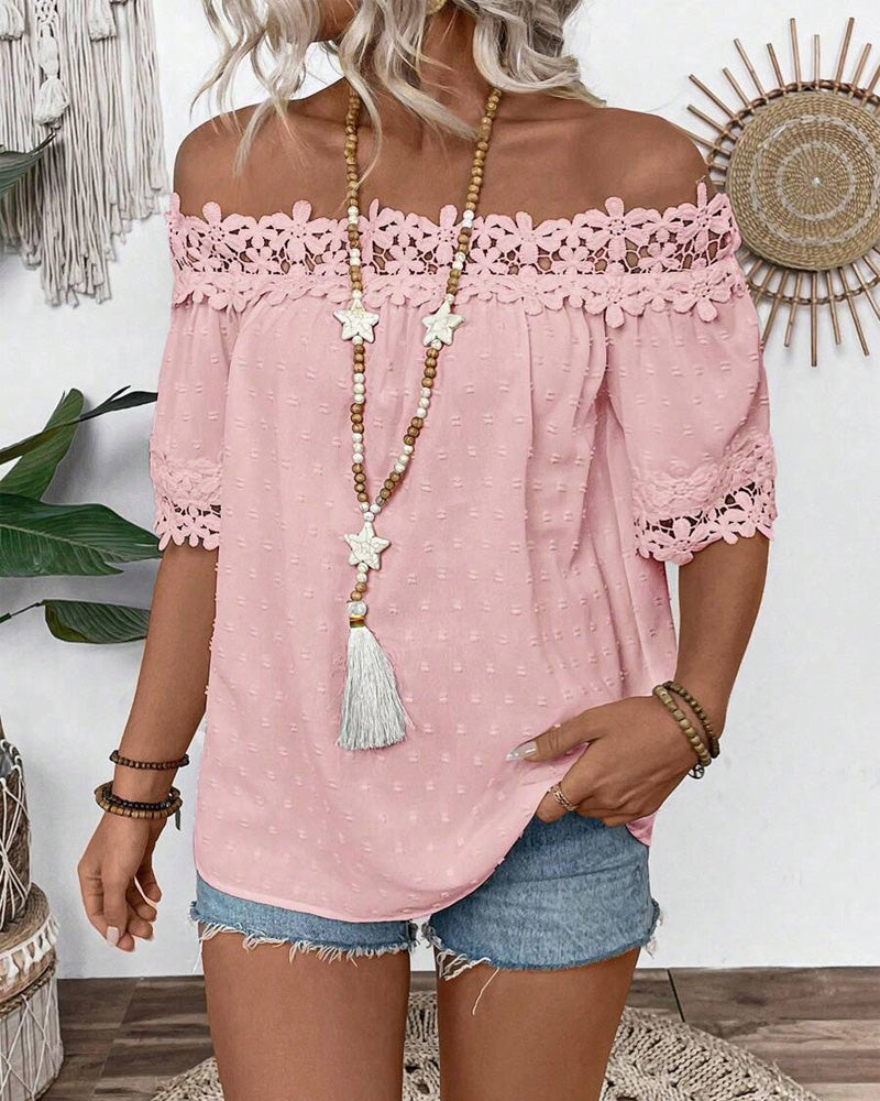 Bluse En-skulder Blonder 3D-blomst