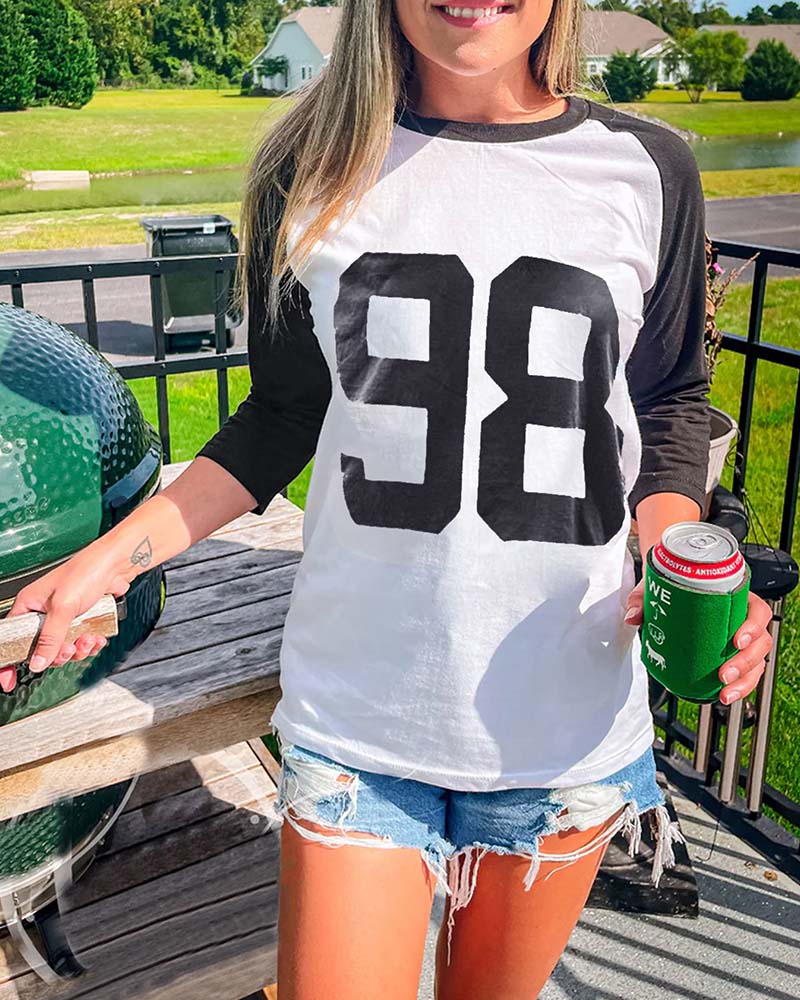 T-Shirt Casual Med Raglanærmer