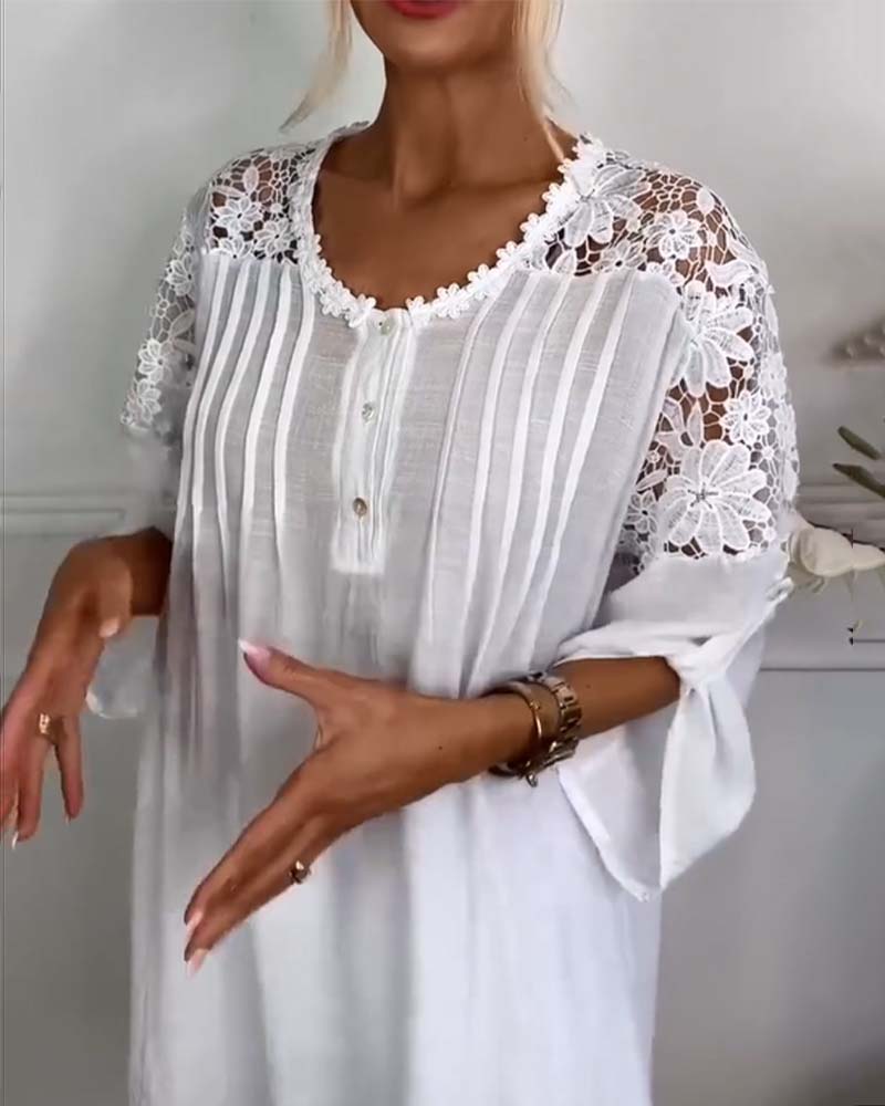 Bluse Rund Hals Blonde Patchwork Blomstret