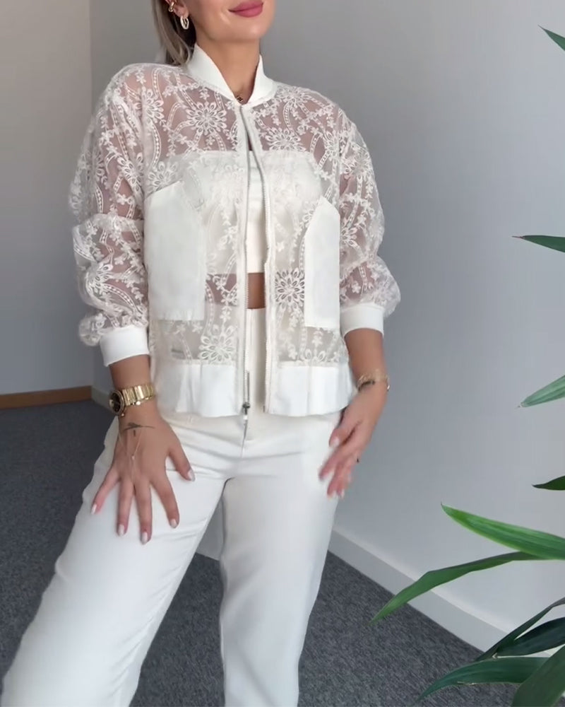 Frakke Hul Blonde Ensfarvet
