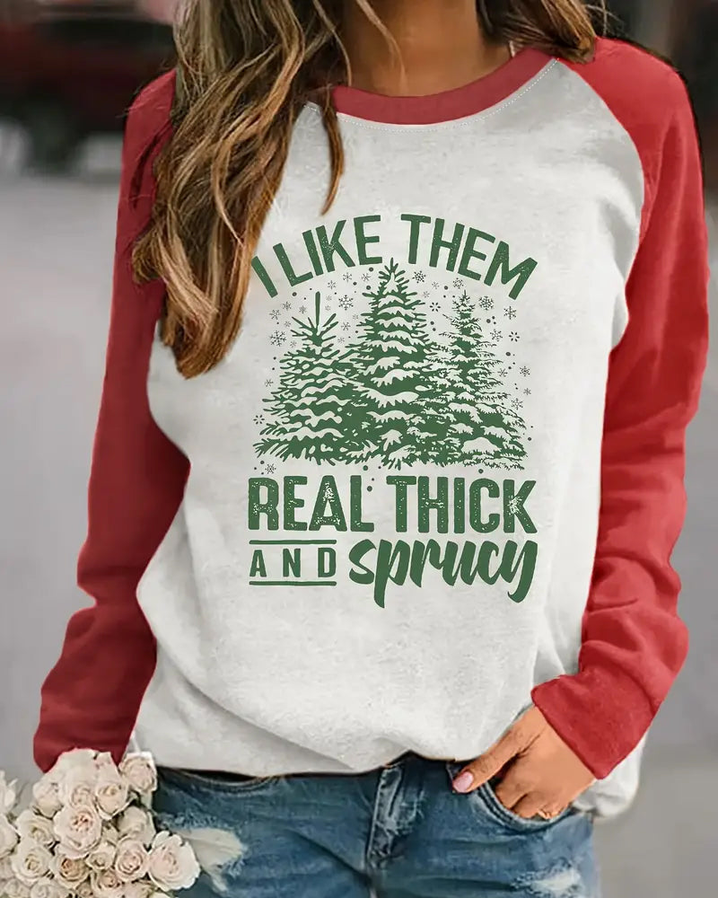Hyggelig langærmet julesweater med juletræsmotiv