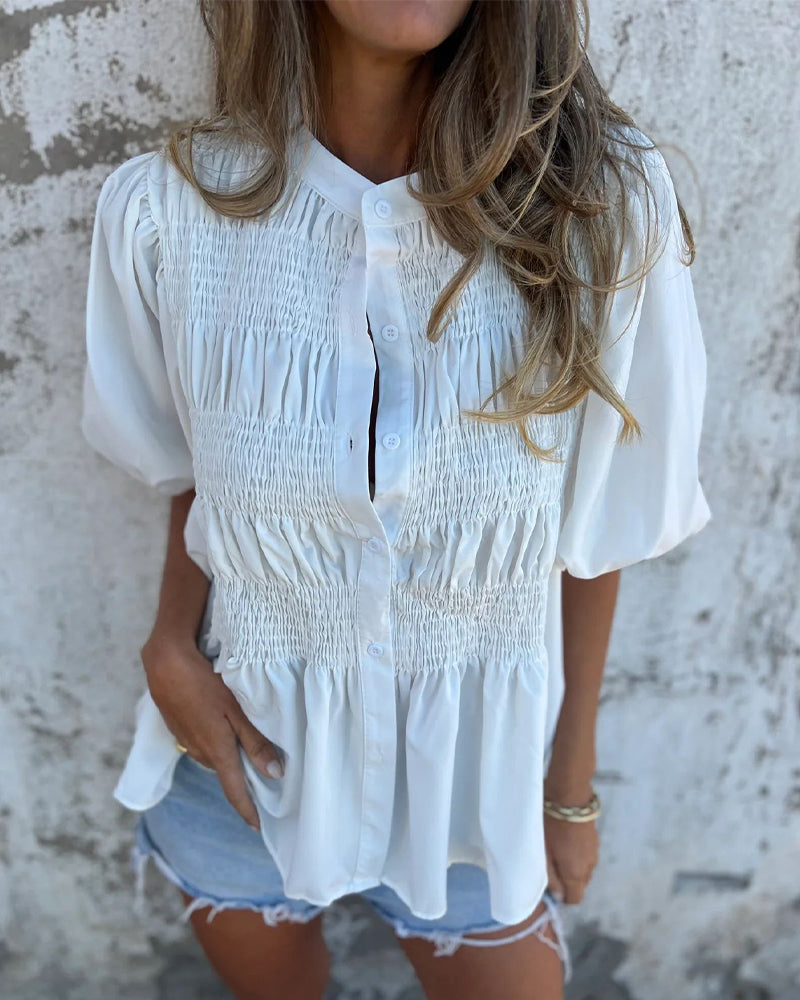 Bluse Casual Mode Kort Ærme Ensfarvet