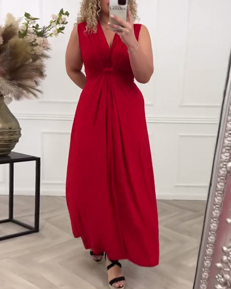 Rød elegant kjole uden ærmer i twist-design
