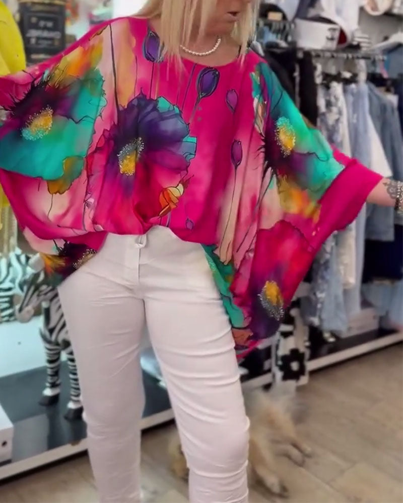 Bluse Flagermusærme Halværme Print