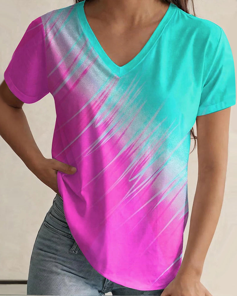 V-hals T-shirt med gradientprint